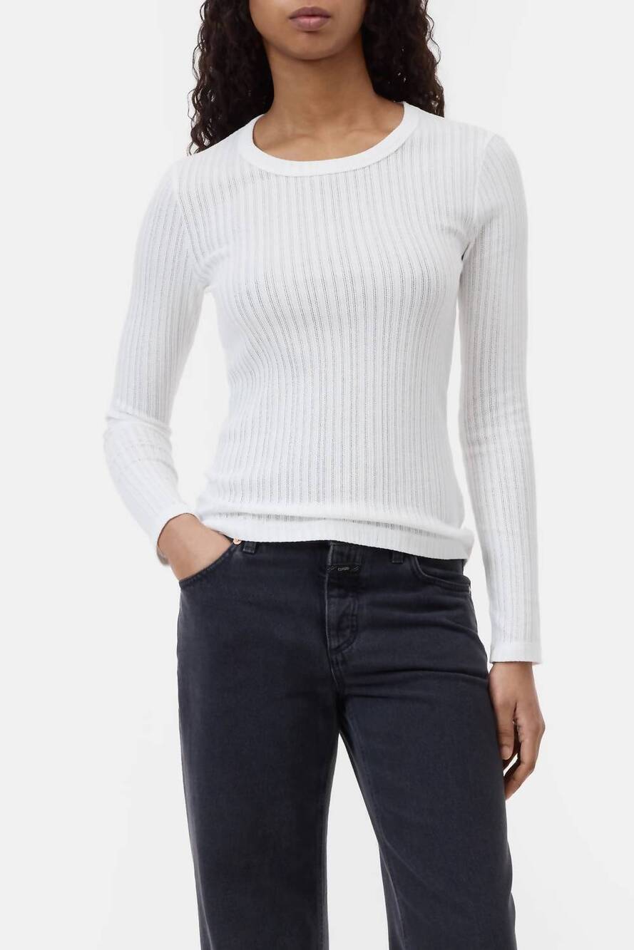 NEW CLOSED ribbed cotton long sleeve crewneck top in ivory
